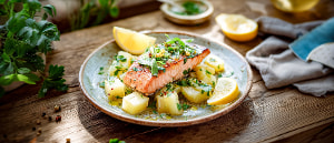 Kräuterkohlrabi mit Lachsfilet