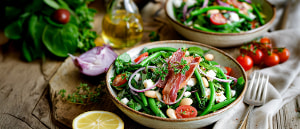 Kresse-Spinatsalat mit Bohnen