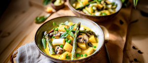 Curry mit zweierlei Spargel und Kartoffeln