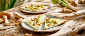 Flammkuchen mit Spargel und Pfifferlingen
