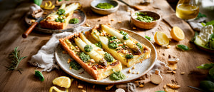 Spargel-Tarte mit Parmesan und Pesto Verde