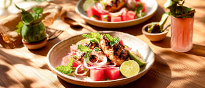 Gegrilltes Limettenhähnchen mit Wassermelonensalat