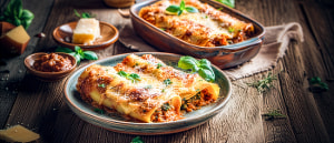 Gratinierte Cannelloni mit Bolognese und Ricotta gef&uuml;llt