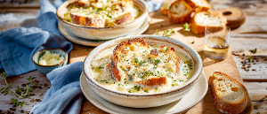 K&auml;sefondue-Auflauf mit Lauch und R&ouml;stbrot