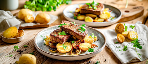 Veganes Pfeffersteak mit Bratkartoffelsalat