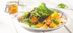 Frühlingskräutersalat mit Kohlrabi, Grapefruit und Pinienkernen