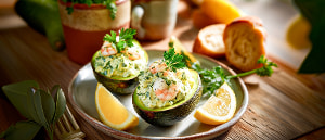 Gefüllte Avocado mit Kräuterfrischkäse und Krabben