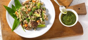 Bärlauch-Risotto mit Pilzen, Spargel und Pesto Verde