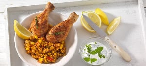Curryreis mit Hähnchenkeulen und Minzjoghurt