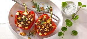 Überbackene Paprika mit Gulasch