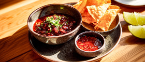 Chili sin Carne mit Taco-Chips und Teufelsso&szlig;e