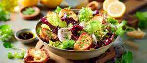 Knackiger Frühlingssalat mit geröstetem Baguette