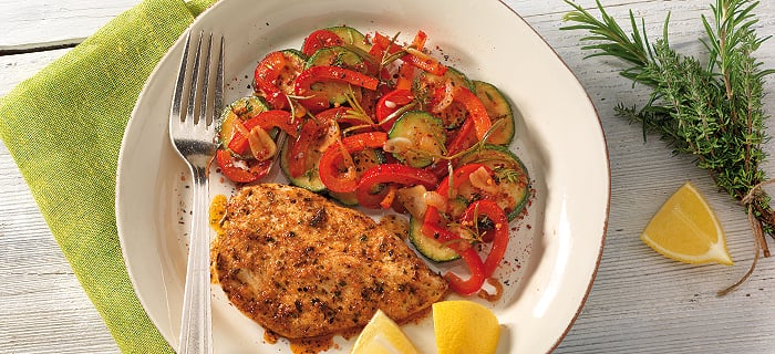 Minutenschnitzel vom Hühnchen mit mediterranem Gemüse | GEFRO