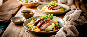 Entenbrust auf Orangen-Lauchgemüse mit Kartoffelstampf