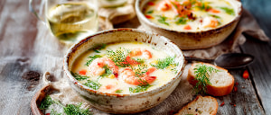 Cremesuppe mit Shrimps und Gemüse