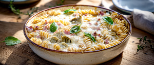 Nudelauflauf mit Artischocken und Mortadella