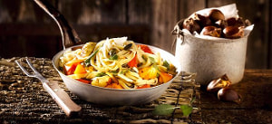 Bandnudeln mit Salbei, Kürbis und Maronen