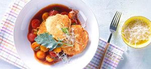 Kohlrabi-Piccata auf Kirschtomatensoße