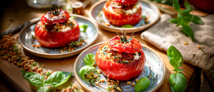 Ochsenherztomaten mit Mozzarella gef&uuml;llt