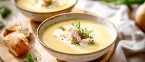 Steckr&uuml;bensuppe mit ger&auml;ucherter Forelle