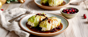 Kohlrouladen mit Ricottaf&uuml;llung in Preiselbeer-Maronenso&szlig;e