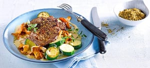 Pfifferling-Zucchinigemüse mit Minutenschnitzel vom Rind