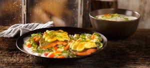 Bachsaiblingsfilet mit Meerrettichkruste und Wurzelgemüse