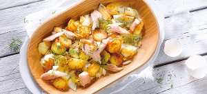 Bratkartoffel-Eiersalat mit Forellenfilet