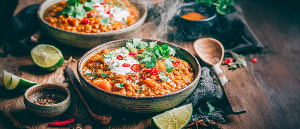 Curry von roten Linsen und Kürbis