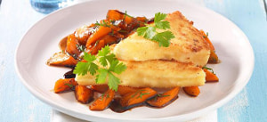 Gebackener Schafskäse mit Honig-Balsamicokarotten