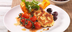 Gebratener Ricotta mit Kürbis und Rucola