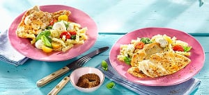 Hähnchen-Minutenschnitzel mit Mozzarella-Nudelsalat