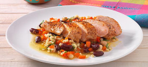 Hühnchen "spicy" mit Bohnen und Graupen