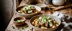 Kalbfleisch mit Kürbis und Feta