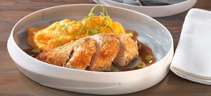 Kokoshühnchen mit Kürbis-Kartoffelstampf