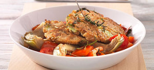 Lauchpuffer mit Artischocken und Paprika