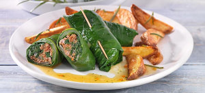 Mangold-Hackfleischröllchen mit Rosmarinkartoffeln