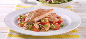 Putenschnitzel auf Radieschen-Champignongemüse