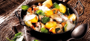 Röstkartoffeln mit Pilzen und Spinat-Gorgonzola-Soße