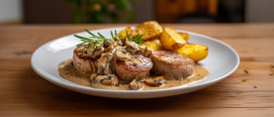 Schweinemedaillons mit Waldpilzsoße und Rosmarinkartoffeln