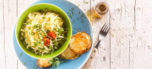 Spaghetti Aglio e Olio mit Pecorino-Auberginen