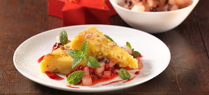 Gebratene Walnuss-Honig-Polenta mit Birnen-Preiselbeerkompott