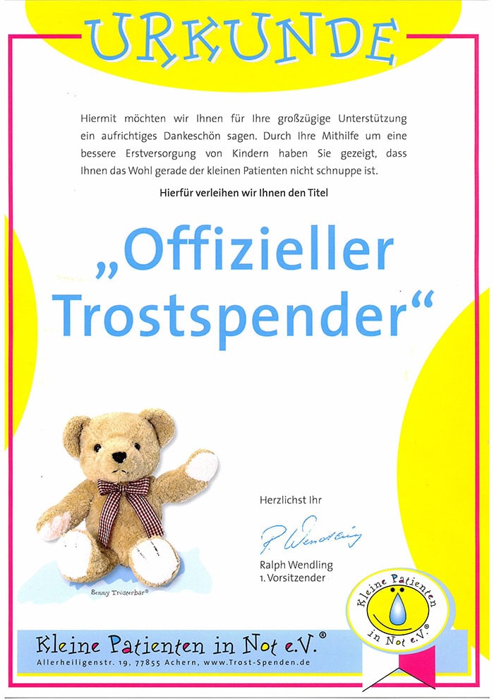 Trösterbär Urkunde